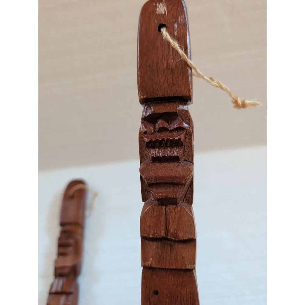 VTG Souvenir Wood Fork & Spoon Carved Tiki Totem Mid Century Decor Kitchen